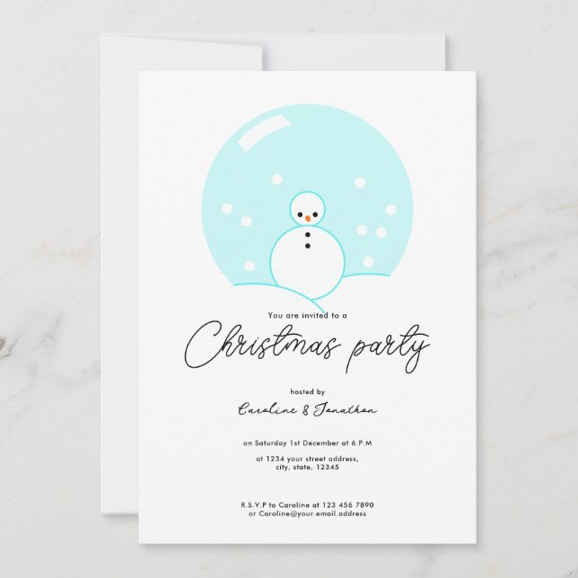 Cute Seasonal Snowglobe Christmas Party Invitation (Front)