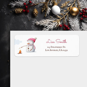 Cute Seasonal Snowman Roasting Marshmallows Winter