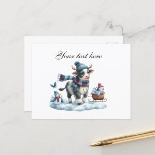 Cute Seasonal Winter cow lovers add name Postcard