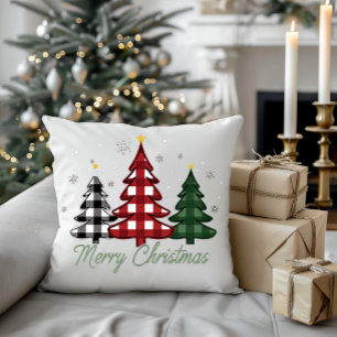 Cute Seasonal Winter Merry Christmas Gingham Tree Cushion