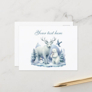 Cute Seasonal Winter mixed animal lovers add name Postcard