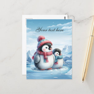 Cute Seasonal Winter penguin add text  Postcard