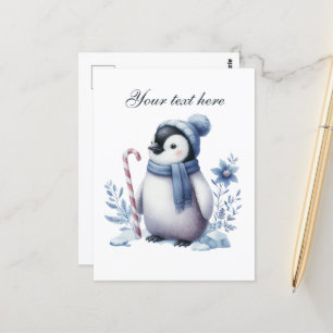 Cute Seasonal Winter penguin lovers add name  Postcard