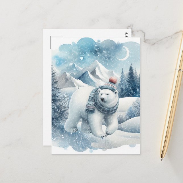 Cute Seasonal Winter polar bear Winter add text  Postcard (Front/Back In Situ)