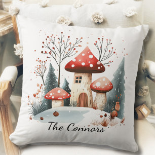 Cute Seasonal Winter Woodland Mushrooms Family Cushion