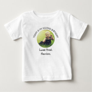 Cute Second Bday Name Round Photo Birthday Party Baby T-Shirt