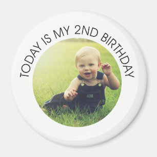Cute Second Birthday Toddler Party Round Photo Magnet