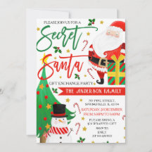 Cute Secret Santa Christmas Invitations Watercolor