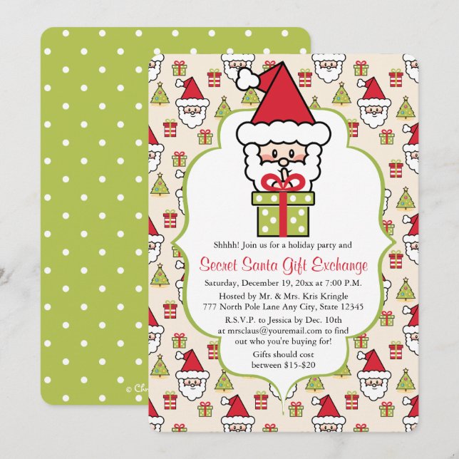Cute Secret Santa Christmas Party Invitation (Front/Back)