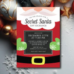 Cute Secret Santa Gift Exchange Christmas Party Invitation<br><div class="desc">Super cute Santa Claus Secret Santa Christmas Party Invitation featuring santa holding a chalkboard sign with your party info.  Easy to personalise with your holiday Christmas party information.  Contemporary invitation for your secret santa themed gift exchange party!</div>