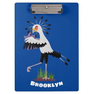Cute secretary bird writing notes cartoon clipboard