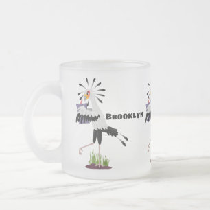 Cute secretary bird writing notes cartoon frosted glass coffee mug