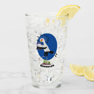 Cute secretary bird writing notes cartoon glass