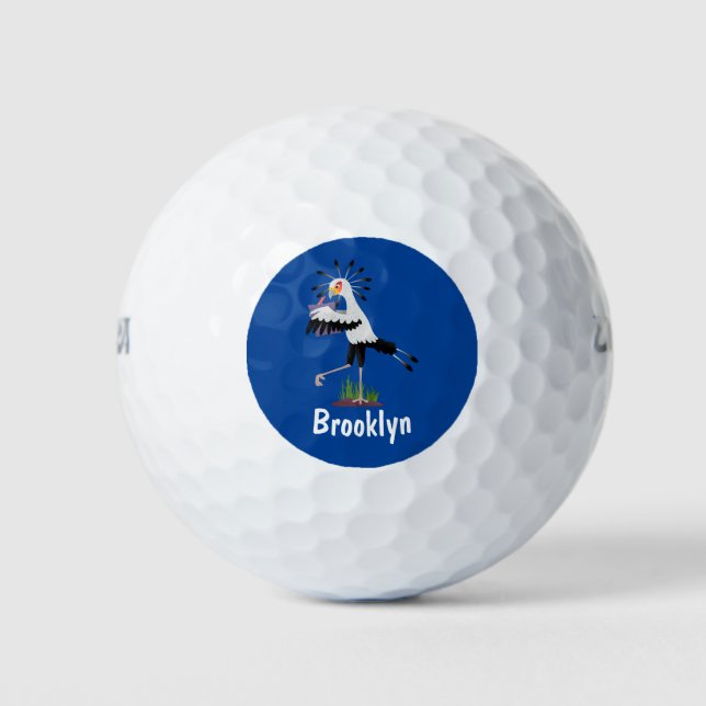 Cute secretary bird writing notes cartoon golf balls (Front)