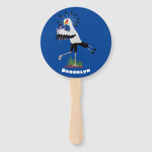 Cute secretary bird writing notes cartoon hand fan