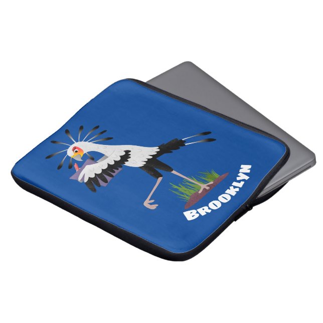 Cute secretary bird writing notes cartoon  laptop sleeve (Front Top)