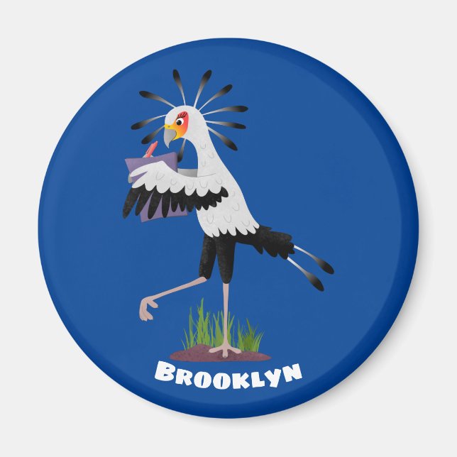 Cute secretary bird writing notes cartoon magnet (Front)