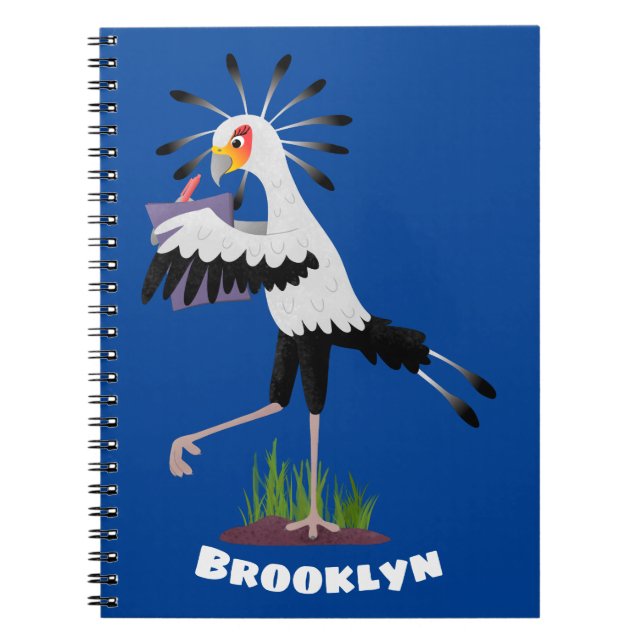 Cute secretary bird writing notes cartoon notebook (Front)