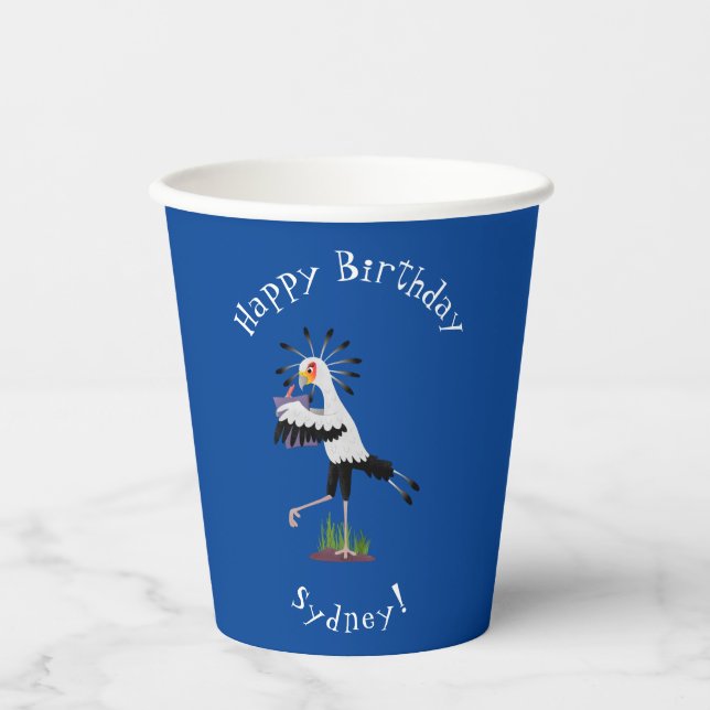 Cute secretary bird writing notes cartoon paper cups (Front)