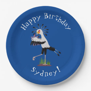 Cute secretary bird writing notes cartoon paper plate