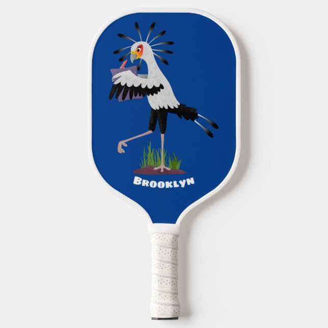 Cute secretary bird writing notes cartoon pickleball paddle (Front)