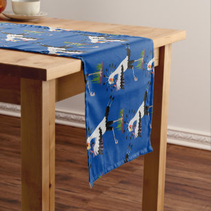Cute secretary bird writing notes cartoon short table runner