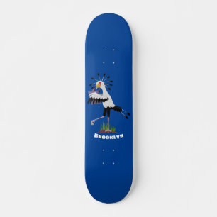 Cute secretary bird writing notes cartoon skateboard