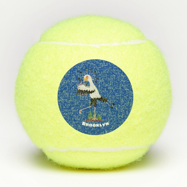 Cute secretary bird writing notes cartoon tennis balls (Front)