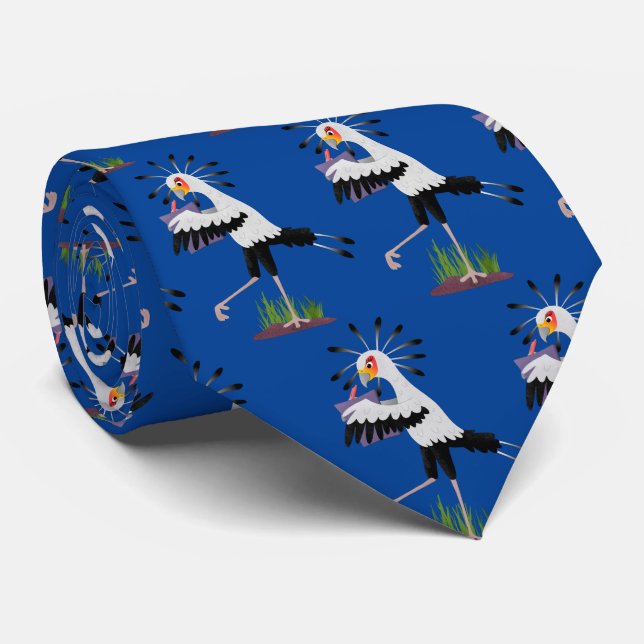 Cute secretary bird writing notes cartoon tie (Rolled)