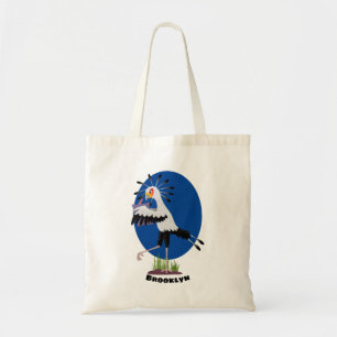 Cute secretary bird writing notes cartoon tote bag