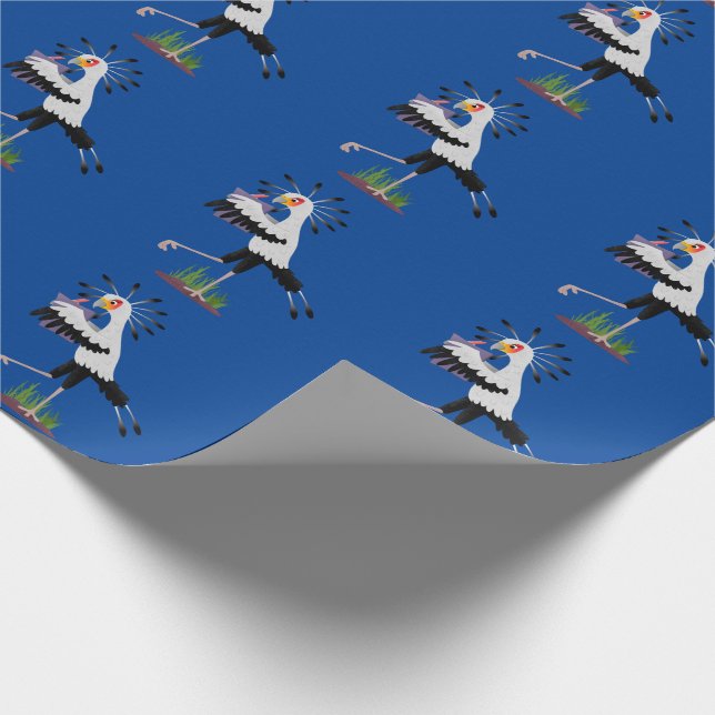 Cute secretary bird writing notes cartoon wrapping paper (Corner)