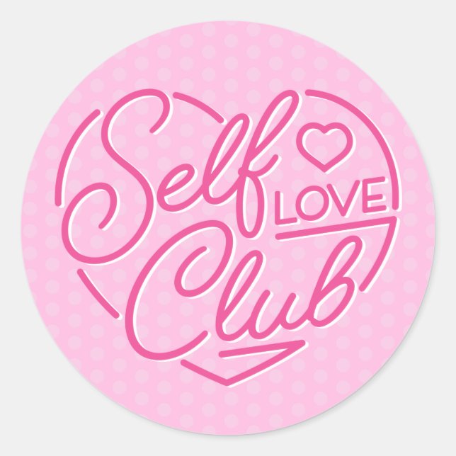 Cute Self Love Club Heart Classic Round Sticker (Front)