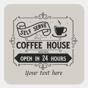Cute self serve coffee house customisable square sticker