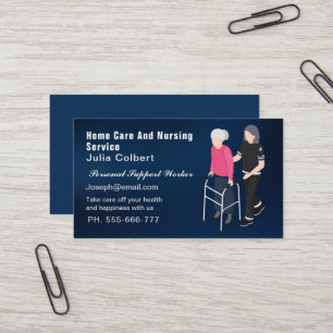 Cute Senior Companion or Elderly Caregiver blue Business Card