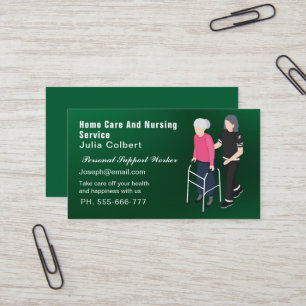 Cute Senior Companion or Elderly Caregiver green Business Card