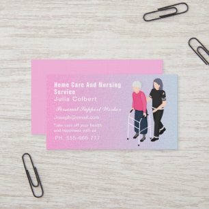 Cute Senior Companion or Elderly Caregiver pink Business Card