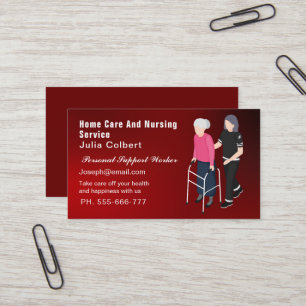 Cute Senior Companion or Elderly Caregiver red Business Card
