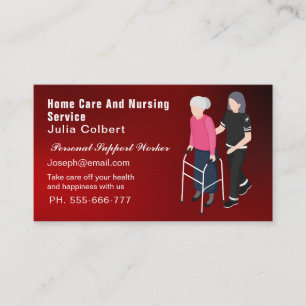 Cute Senior Companion or Elderly Caregiver red Business Card