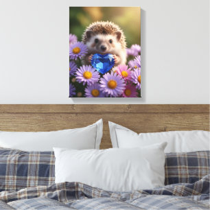 Cute September Hedgehog with Sapphire Heart Canvas Print