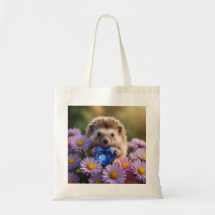 Cute September Hedgehog with Sapphire Heart Tote Bag
