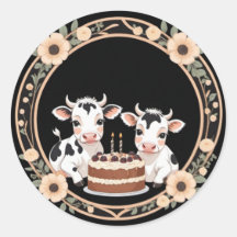 Cute Serious Cow Birthday Celebration Sticker