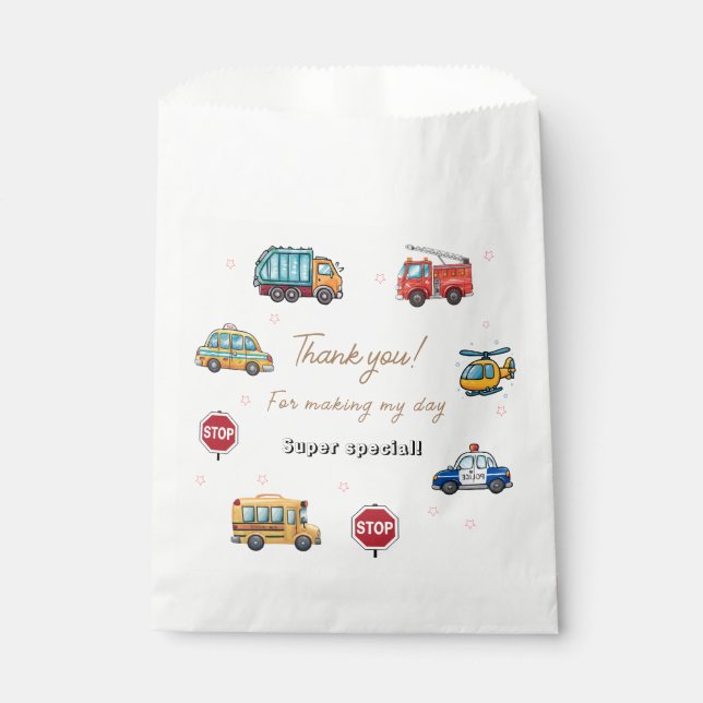 Cute Service Vehicle Birthday bash Favour Bags (Front)