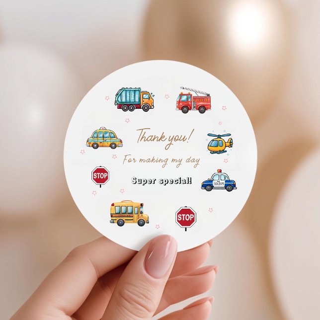 Cute Service Vehicle Birthday bash Favour Bags Classic Round Sticker (Creator Uploaded)