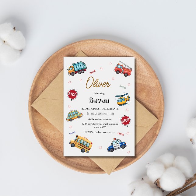 Cute Service Vehicle Birthday bash  Invitation (Creator Uploaded)