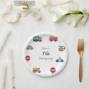 Cute Service Vehicle Birthday bash  Paper Plate