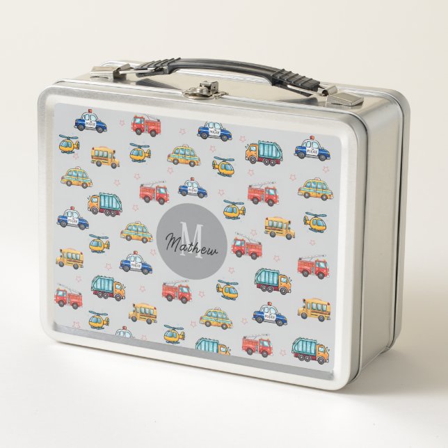 Cute Service Vehicle Personalised  Metal Lunch Box (Front)