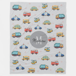Cute Service Vehicles personalised  Fleece Blanket