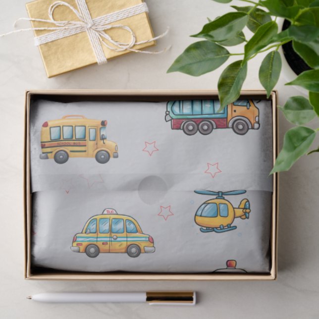 Cute Service Vehicles  Tissue Paper (Gift)