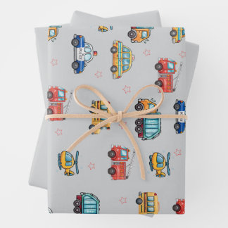Cute Service Vehicles  Wrapping Paper Sheet