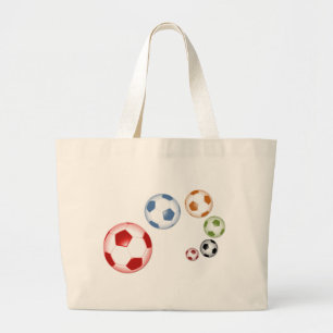 Cute set of soccer balls large tote bag